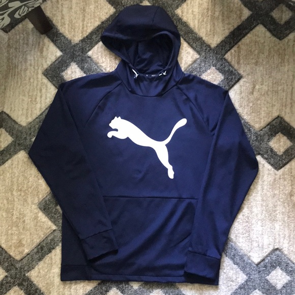 Puma Navy Blue Hoodie with White Logo - Picture 1 of 10